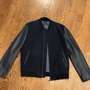Vince Black Bomber Jacket with Leather Sleeves